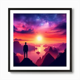 Man Standing On Top Of Mountain 3 Art Print