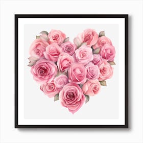 Pink Roses Heart 6 Art Print