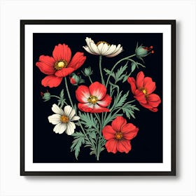 Red And White Poppies Art Print