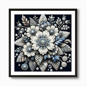 Blue And White Flowers Art Print