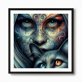 Cat And Woman 5 Art Print