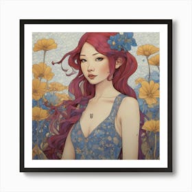 Asian Girl With Red Hair Art Print