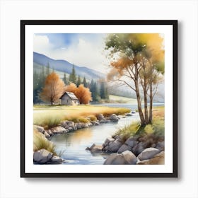 Watercolor Landscape Painting 2 Art Print