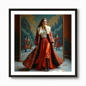 Russian Woman In Red Coat Art Print