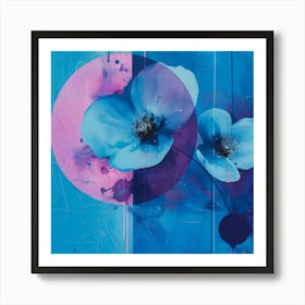 Pink, blue abstract geometrical flowers Art Print