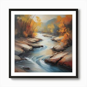 An abstract painting of a river, with bold brushstrokes and a mix of warm and cool tones, evoking a sense of movement and tranquility. 2 Art Print