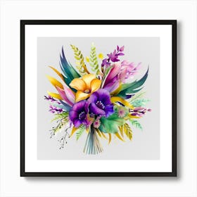 Watercolor Mardi Gras Flower Bouquets 23 Art Print