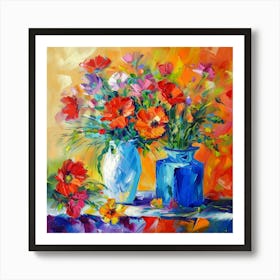 Flowers In Blue Vases 1 Art Print