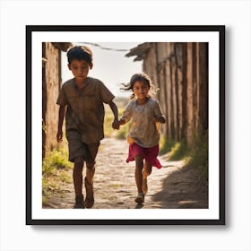 Poor Children Running For Things Freely Given Out Art Print
