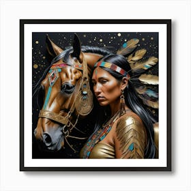 Indian Woman And Horse Art Print