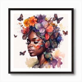 Watercolor Butterfly African Woman  #2 Art Print