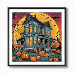 Halloween House With Pumpkins 4 Art Print