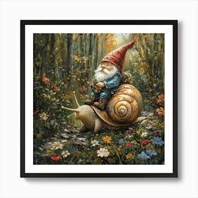 Gnome On A Snail Art Art Print