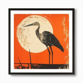 Retro Bird Lithograph Stork 1 Art Print