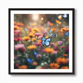 Butterfly In A Flower Field Art Print