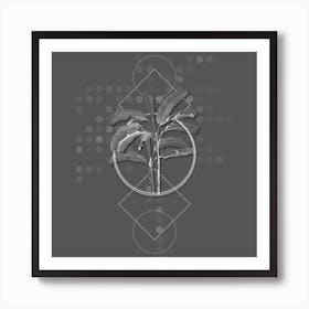 Vintage Banana Tree Botanical with Line Motif and Dot Pattern in Ghost Gray n.0261 Art Print