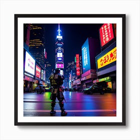 Cyberpunk Samurai In A Neon Lit Megacity 1 Art Print