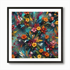 Flowers On A Blue Background Art Print