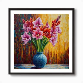 Pointillist on wood "Flower of Gladioli" 2 Art Print