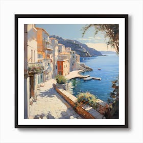 Seaside Serenity: Brushstrokes Beneath Positano's Skies Art Print