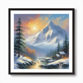 Snowy Mountain Scene Art Print