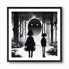 Black and White Forest Monster Art Print