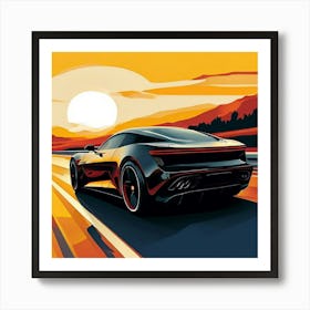 Sports Car At Sunset Art Print