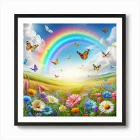 Rainbow Over Flowers Art Print