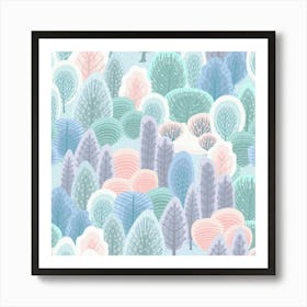 Abstract Seamless Pattern With Winter Forest Background Art Print