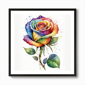 Rainbow Rose in watercolor Art Print