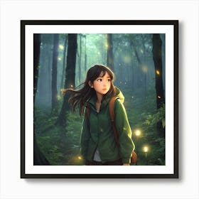 Anime Girl In The Forest 1 Art Print