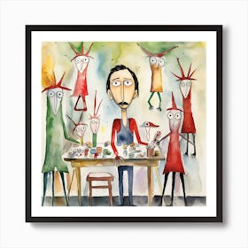 Minimalist Watercolor Christmas Jesus with the Elves Art Print