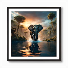 Elephant Walking In Water Art Print