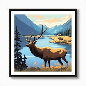 Elk By The Lake Art Print