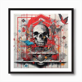 Skull And Bird Art Print