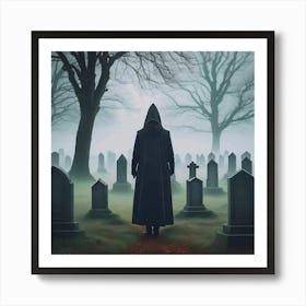 Man Walking Through A Cemetery Art Print