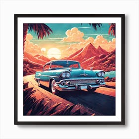 Classic Car In The Sunset Art Print