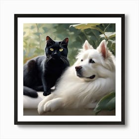 Black Cat And White Dog 1 Art Print