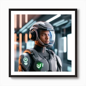 The Image Depicts A Stronger Futuristic Suit For Military With A Digital Music Streaming Display 15 Art Print