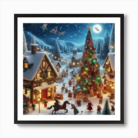 A Cozy Christmas Village under Christmas Lights Art Print