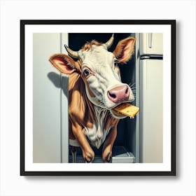 Cow In Fridge 1 Art Print