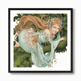 Fairy Girl In A Tree Art Print