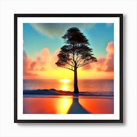 Lone Tree At Sunset 18 Art Print