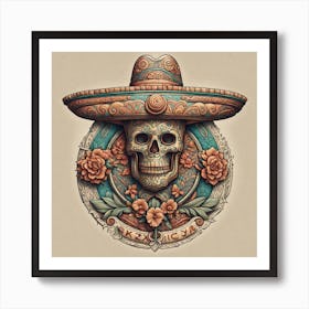 Skull In Sombrena Art Print