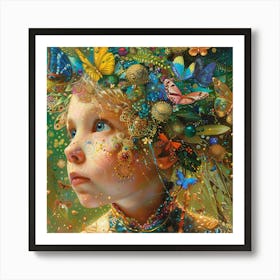 Child With Butterflies In Her Hair Art Print