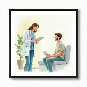 A Calming Watercolor Scene Of A Healthcare Provider Sharing Positive News With A Patient 1 1 Art Print