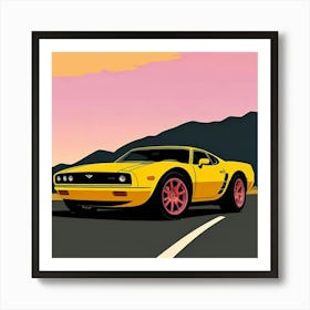 Yellow Sports Car On The Road Art Print