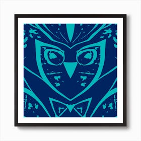 Abstract Owl Two Tone Dark Blue Art Print