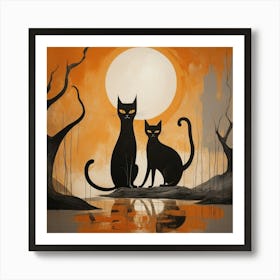 Black Cats In The Moonlight Art Print