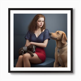 Portrait Of A Woman And Her Dog Art Print